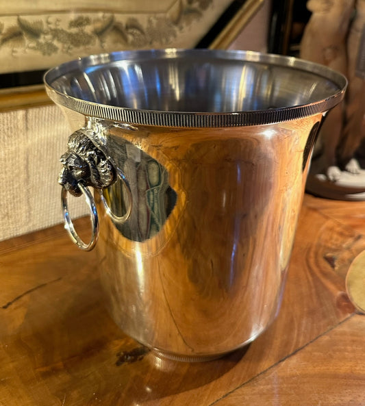 Silver Plated Champagne Bucket with Lion Mask Ring Handles