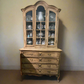 19th Century French Hutch with Glass Doors 3 Drawers with Brass Handles Blue Inside