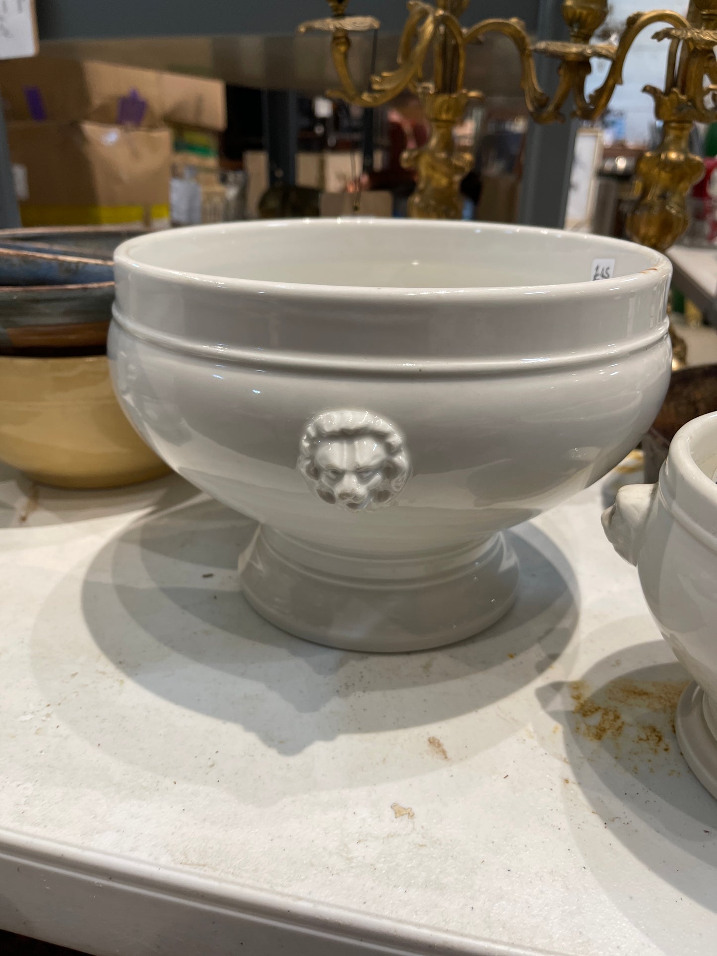 Large Ironstone Lion Bowl on Pedestal