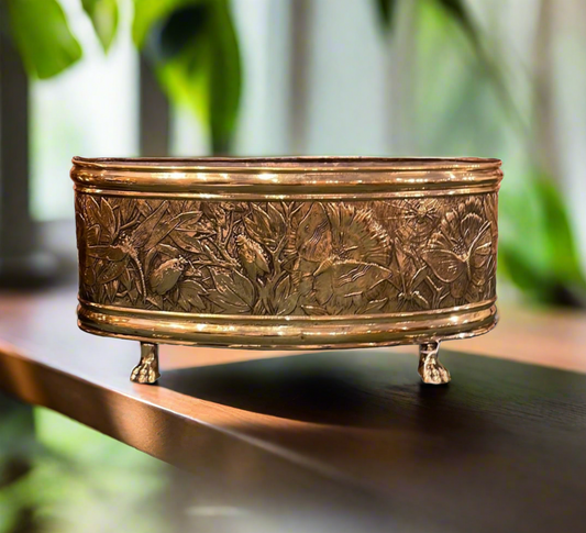 Repousse Brass Planter Circa 1920 with Butterfly Motif