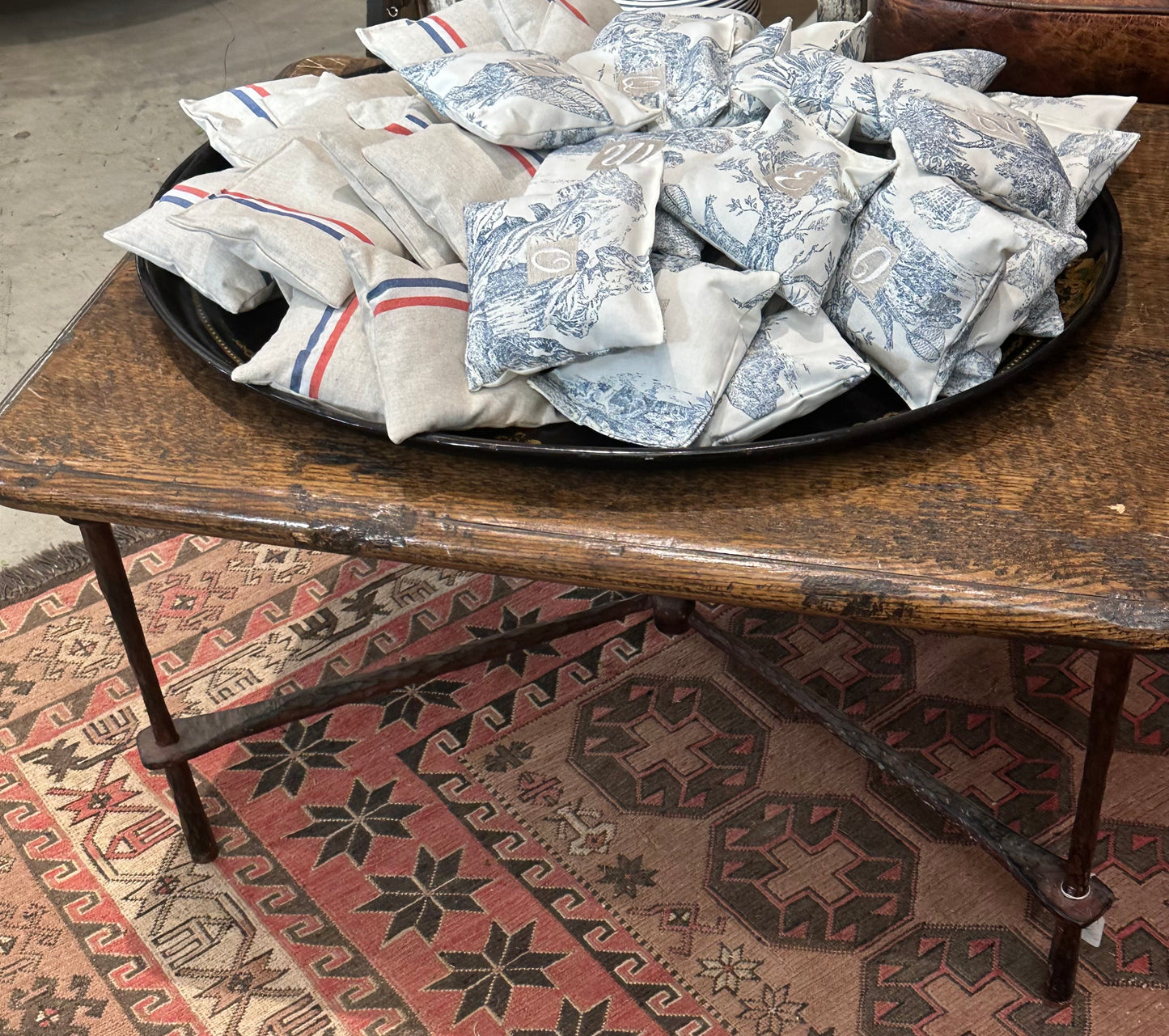 Wooden Coffee Table with Iron Base