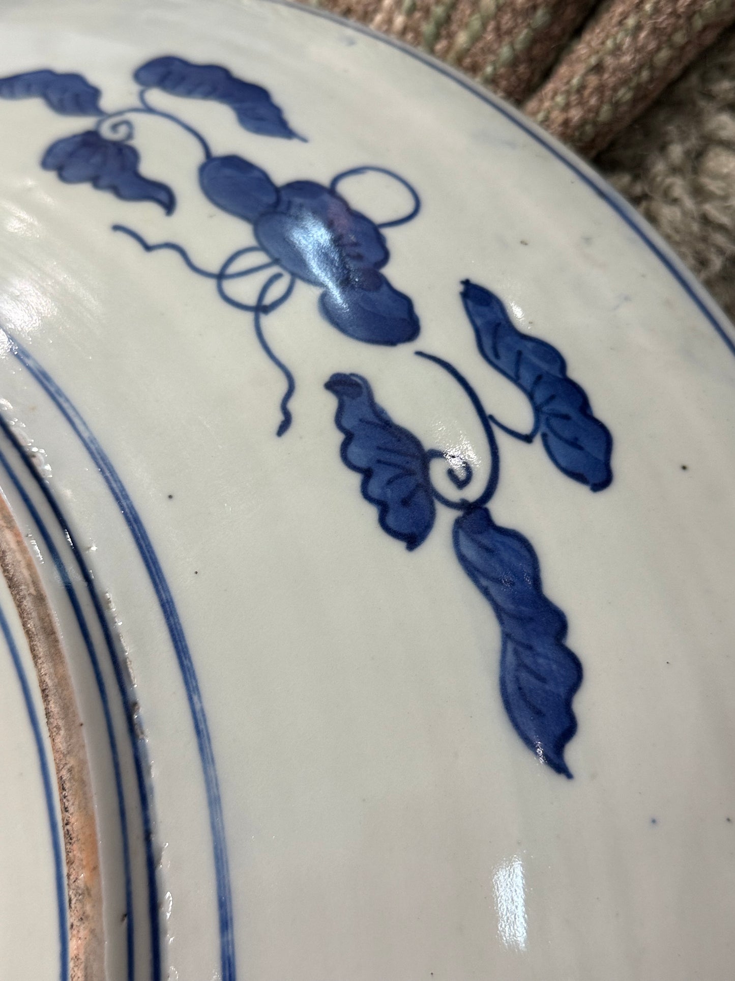 Blue and White 19th Century Imari 24" Charger with Bird and Floral Motif