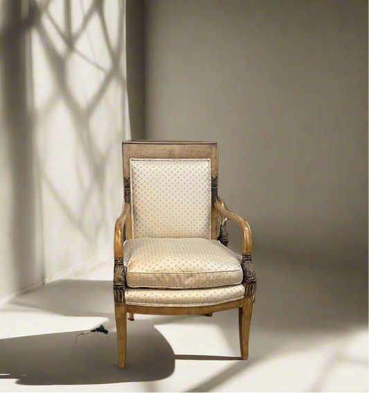 Baker Furniture Empire Style Carved Walnut Chair Circa 1940 Reupholstered