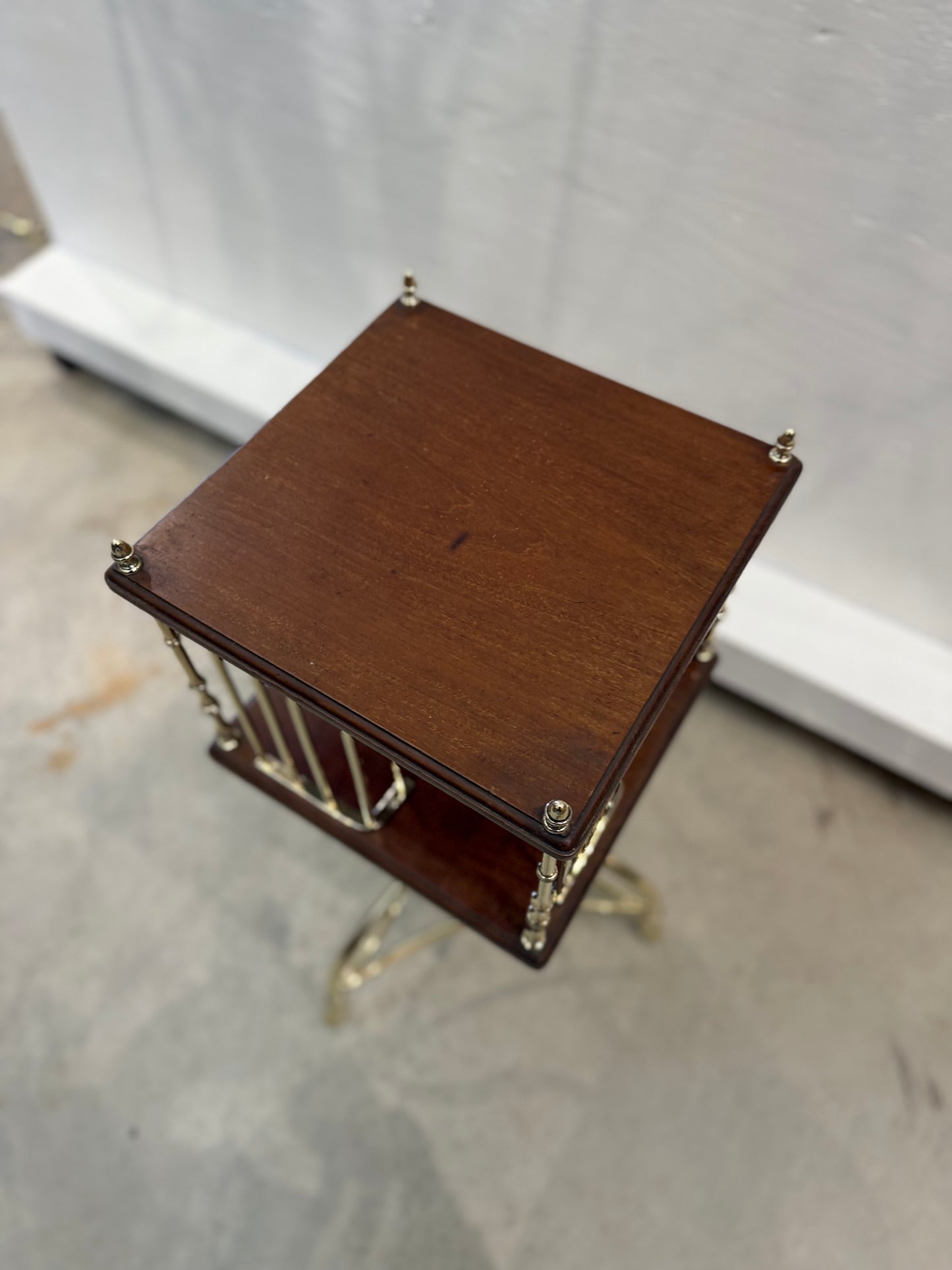 Brass and Wood Revolving Bookcase Square 3 Legs