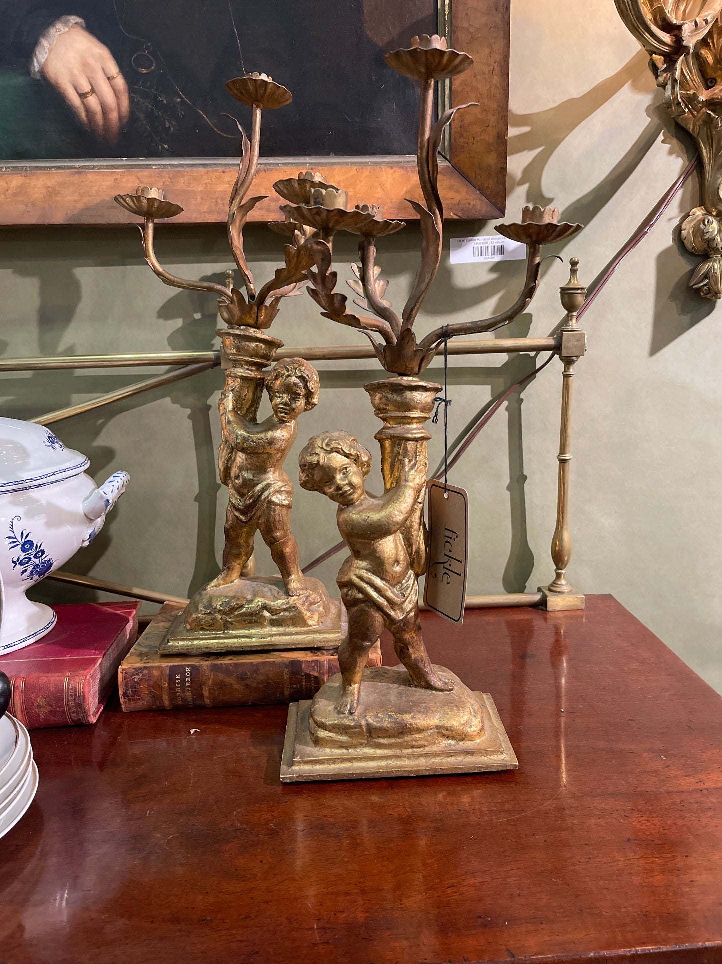 Pair of Italian Gilt Cherub Candelabras, Marked LILY SILVER (Firenze)