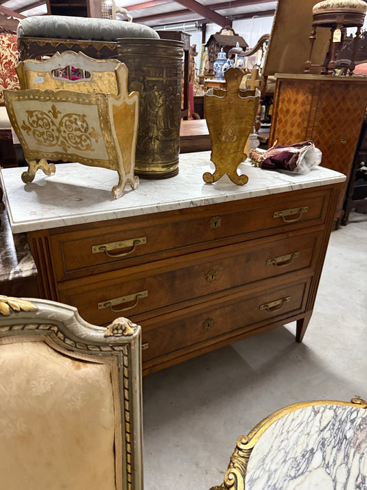 French Louis XVI Mahogany Commode / Chest Bronze Accent with Marble Top 18th Century