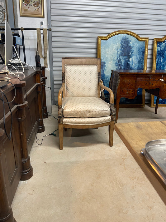 Baker Furniture Empire Style Carved Walnut Chair Circa 1940 Reupholstered