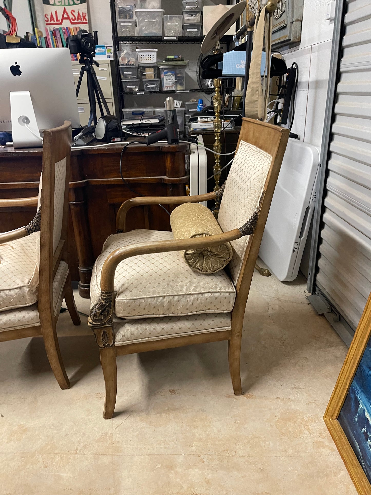 Baker Furniture Empire Style Carved Walnut Chair Circa 1940 Reupholstered