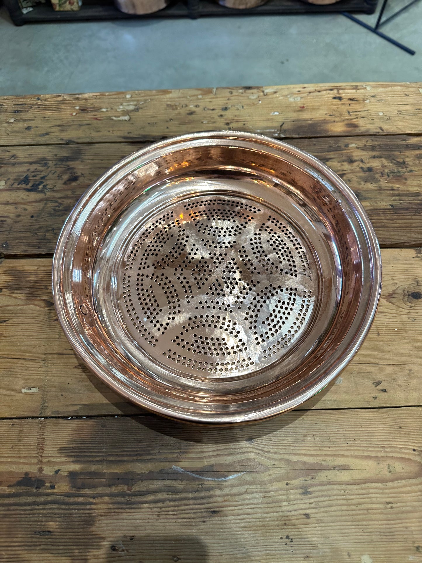 12” Vintage Copper Sieve Colander Passoire