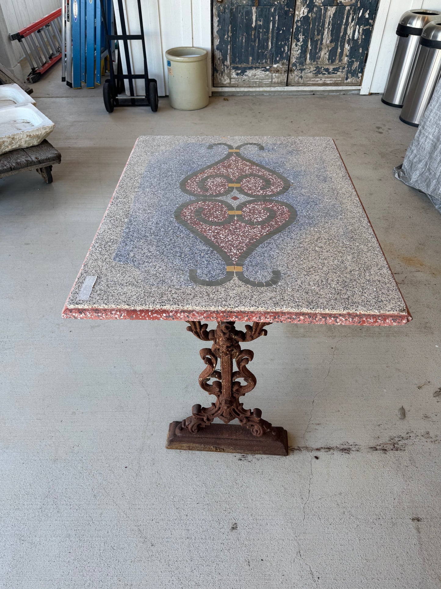 Italian Garden Table with Terrazzo Top and Iron Base