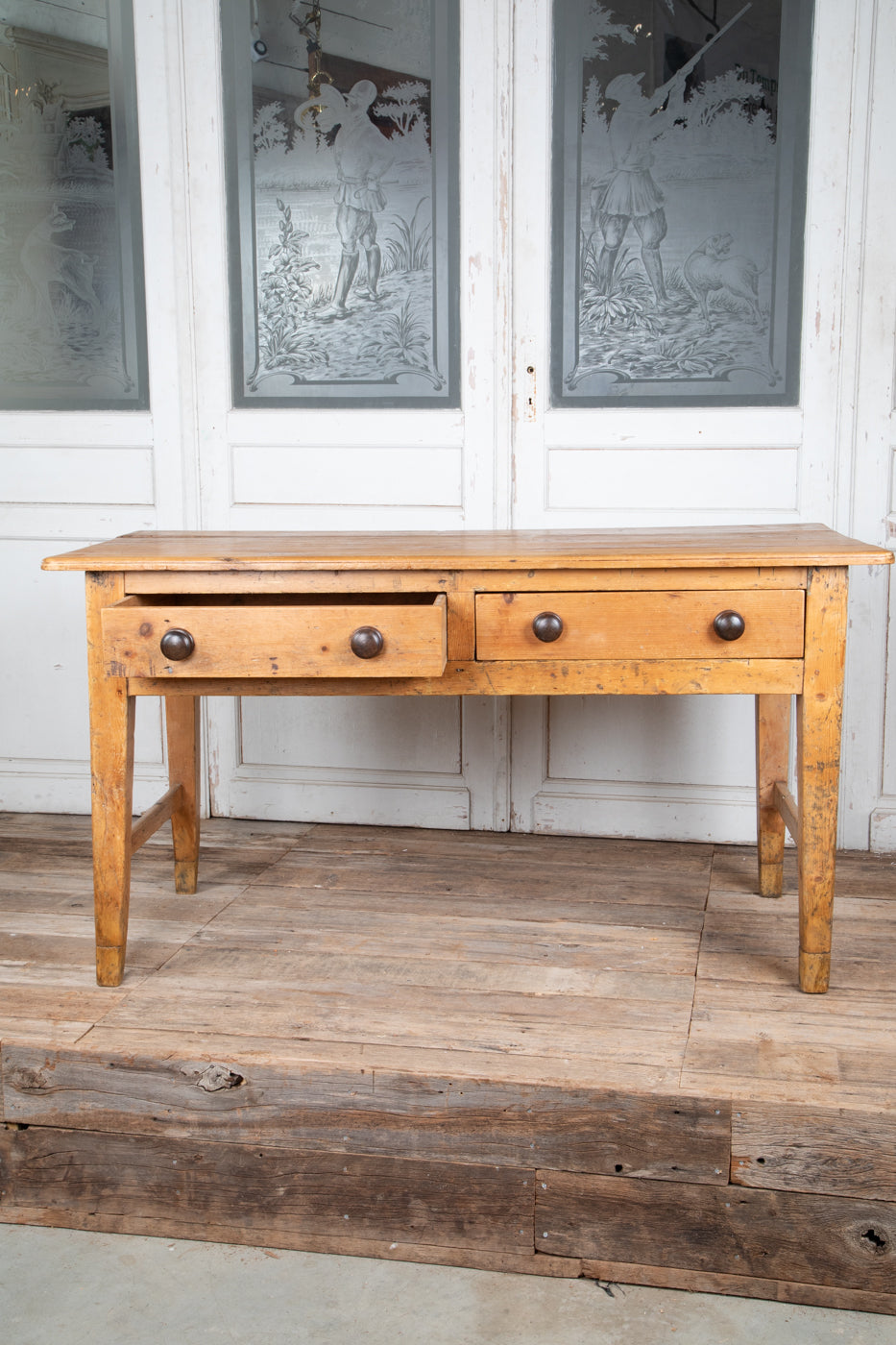 Pine Farmhouse Table with 2 Drawers