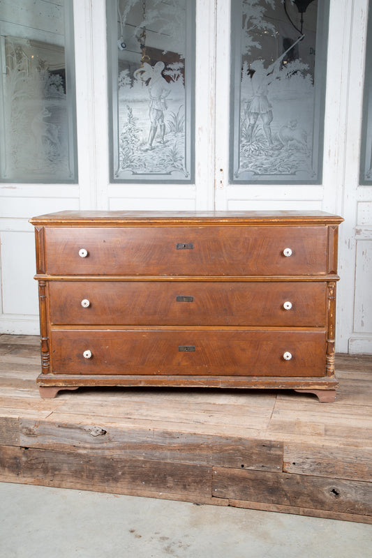 Large French 3 Drawer Dresser wish White Knobs and Light Top