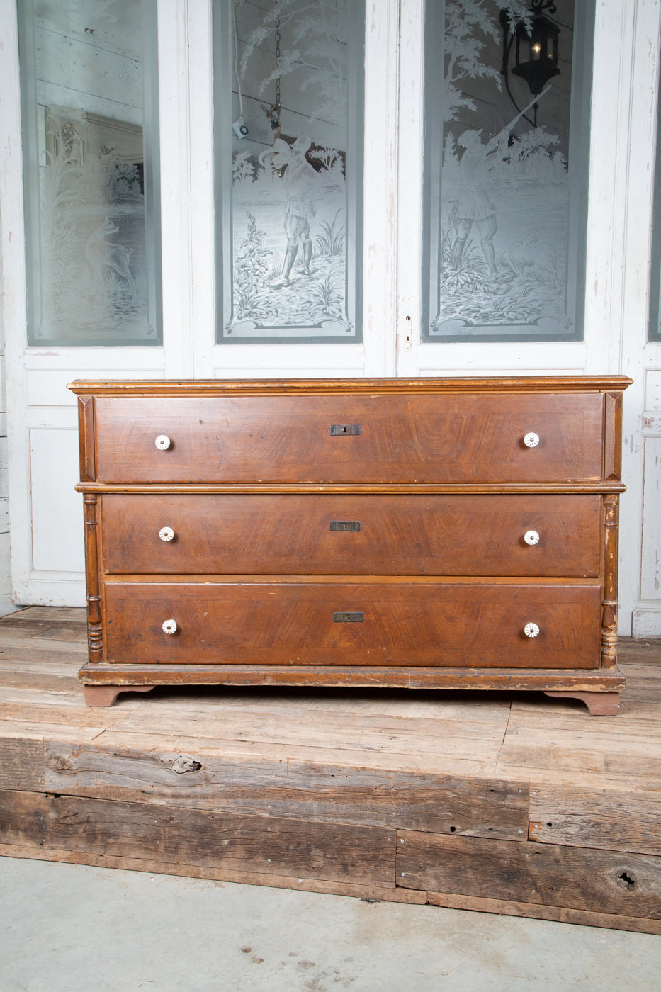 Large French 3 Drawer Dresser wish White Knobs and Light Top