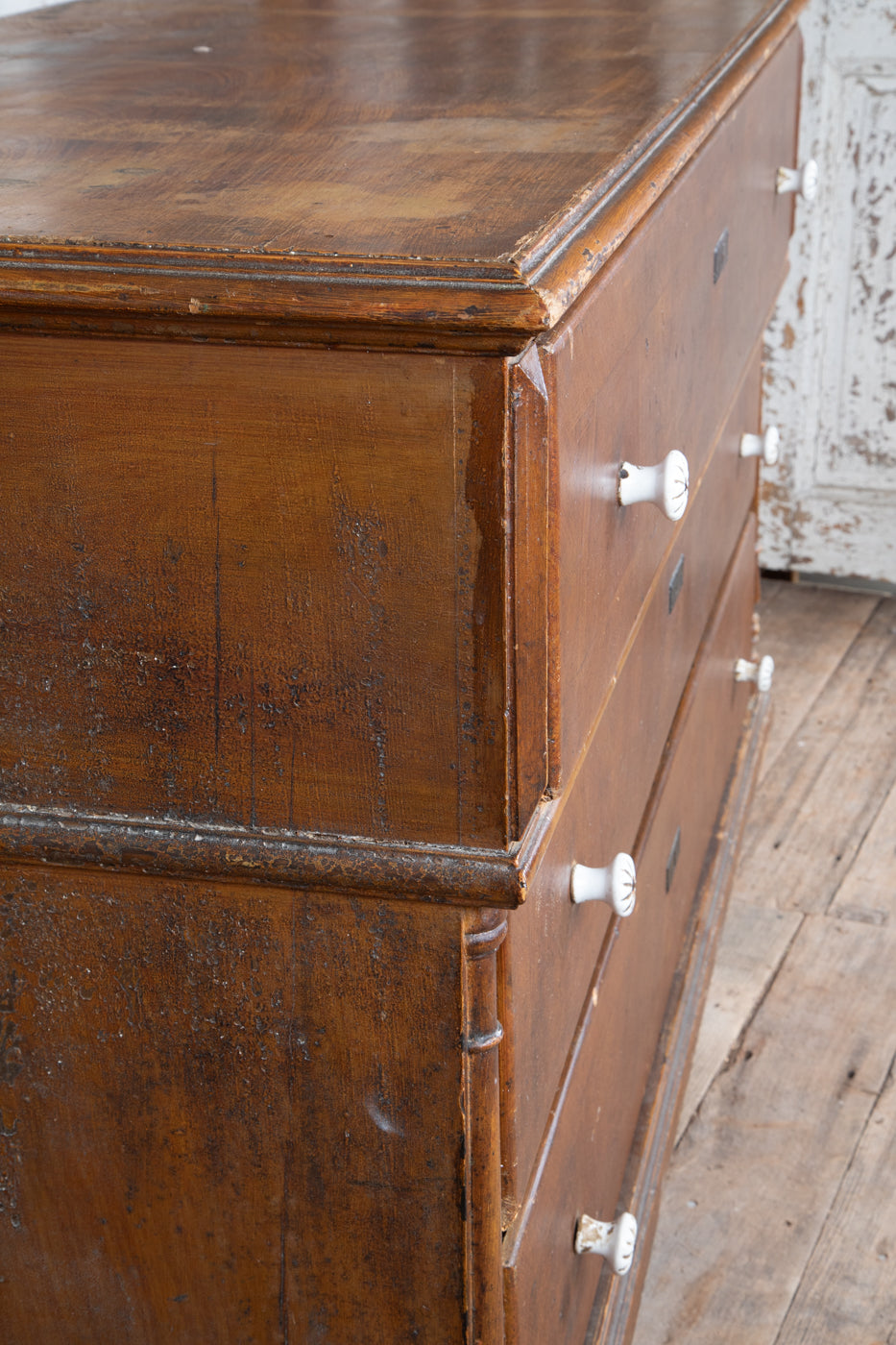 Large French 3 Drawer Dresser wish White Knobs and Light Top