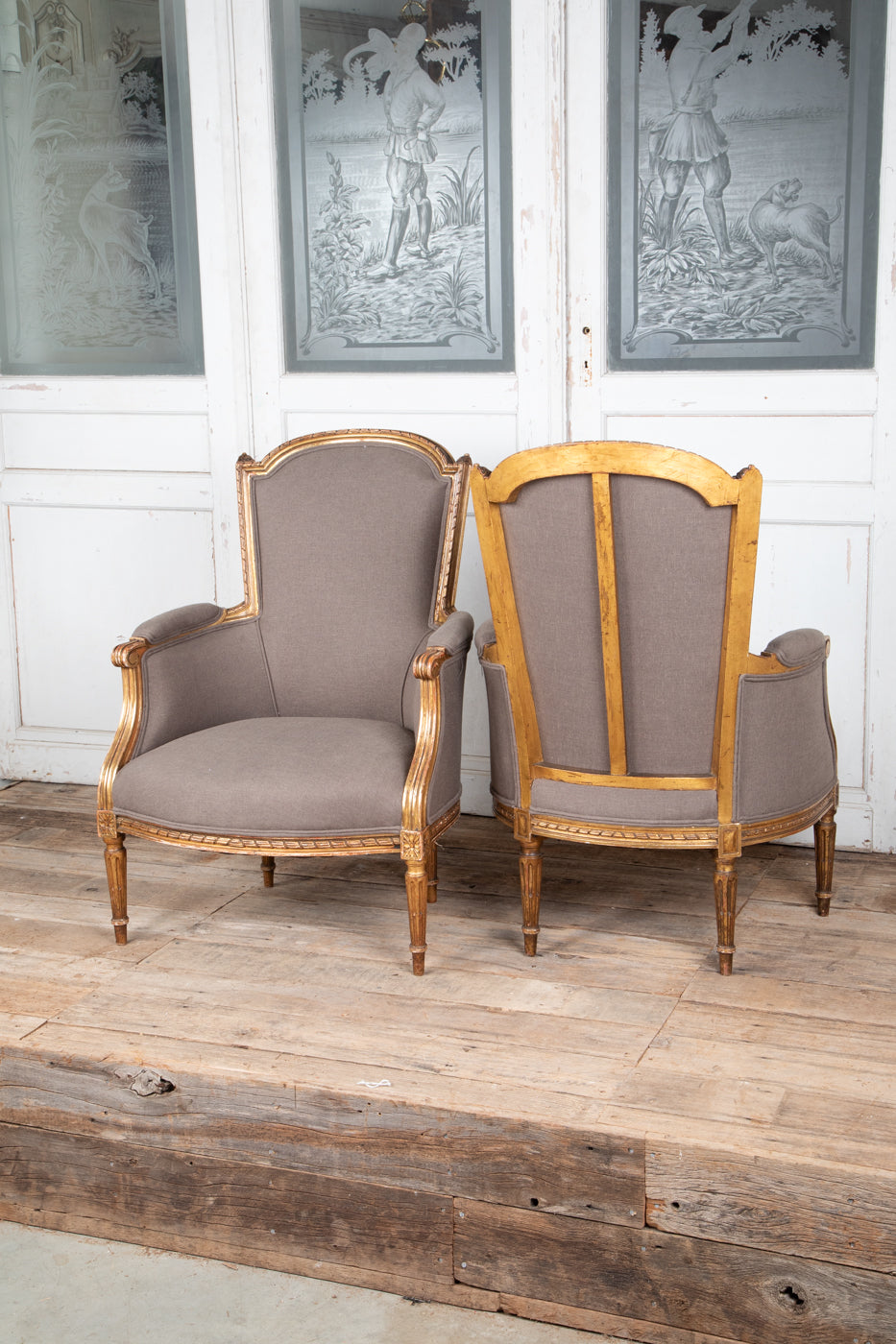 Louis XVI Style Gilt Bergere Armchair