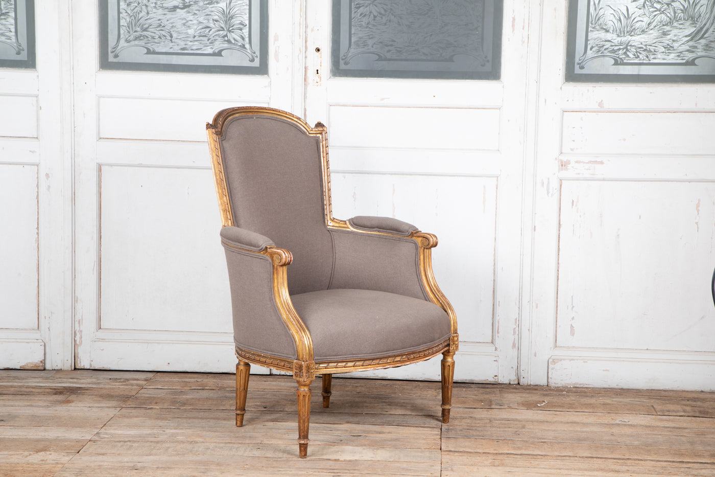 Louis XVI Style Gilt Bergere Armchair