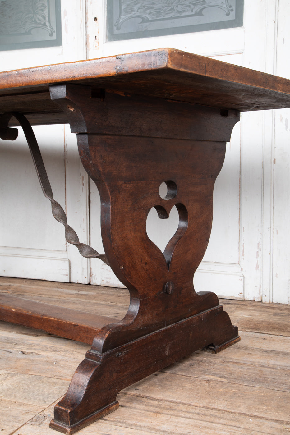 Table with Heart Carving and Iron Stretcher