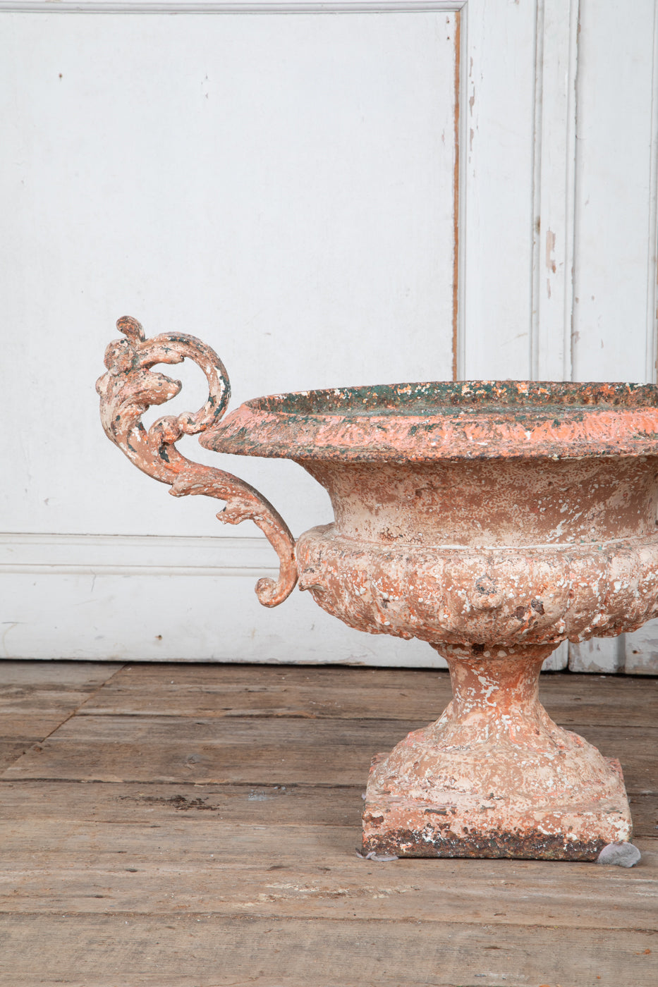 19th Century Original Pink and White  Painted Patina Twin Handled Urn