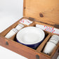 French Picnic Basket with Enamel Plates and Mugs