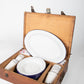 French Picnic Basket with Enamel Plates and Mugs