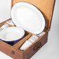 French Picnic Basket with Enamel Plates and Mugs