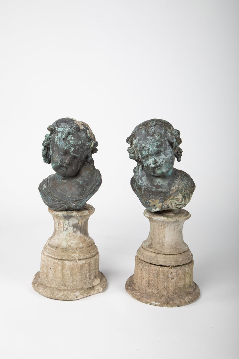 19th Century French Bronze Cherub on Stone Plinth