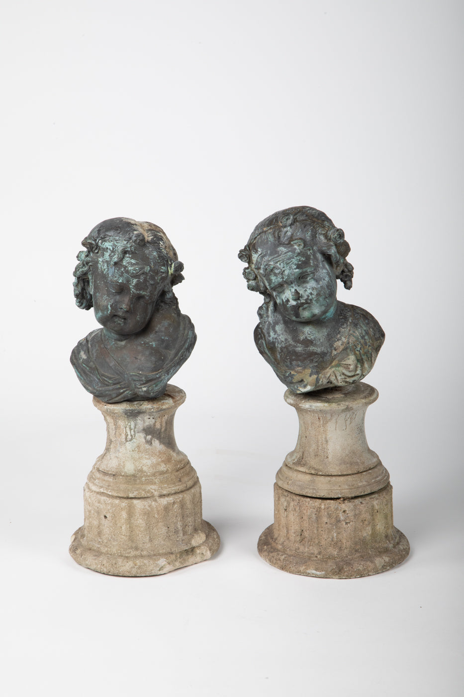 19th Century French Bronze Cherub on Stone Plinth