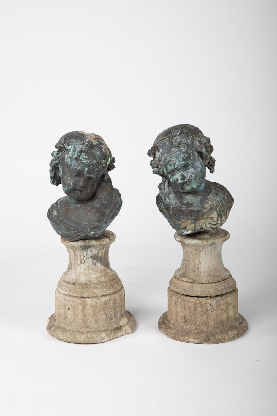 19th Century French Bronze Cherub on Stone Plinth