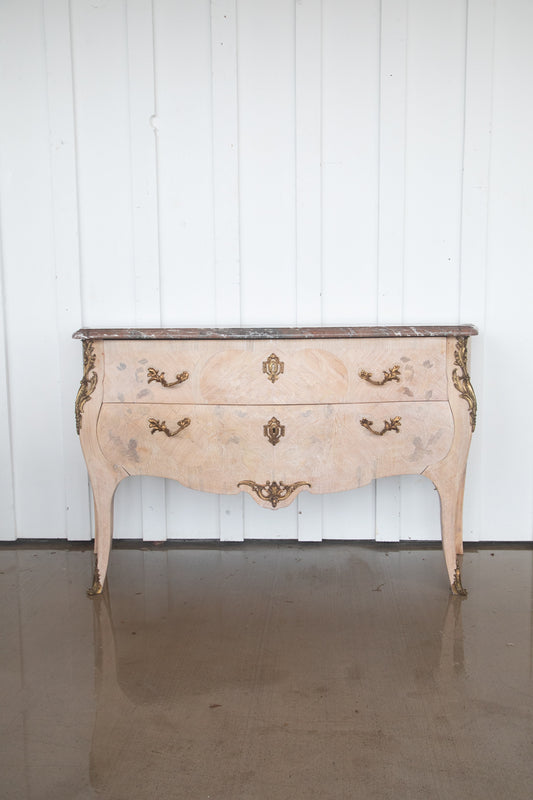 French Bleached Serpentine Commode with Marble Top