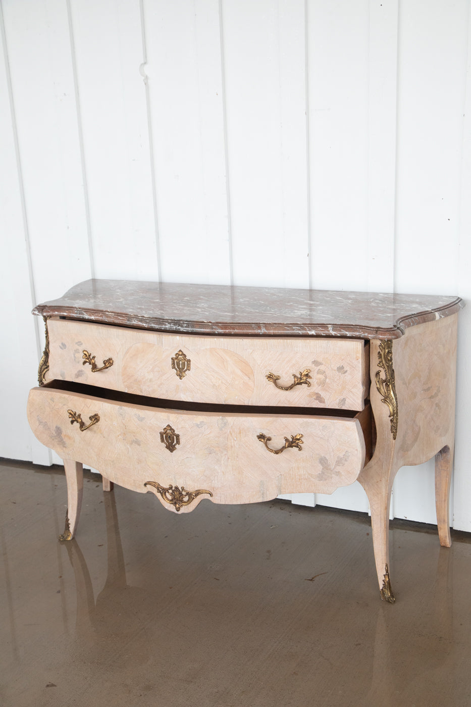 French Bleached Serpentine Commode with Marble Top