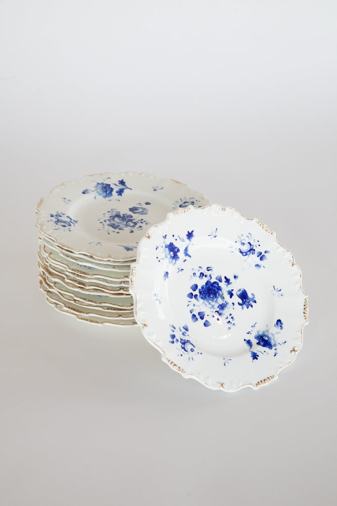 Staffordshire Dessert Set of 12 Blue and White Plates c.1870