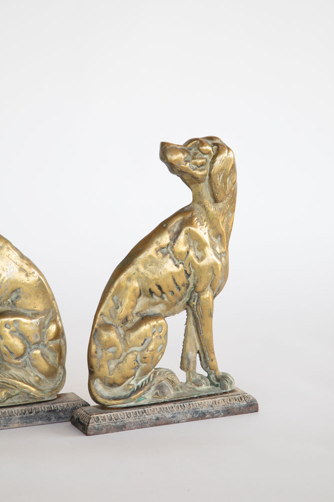 Pair Victorian Brass Hound Doorstops