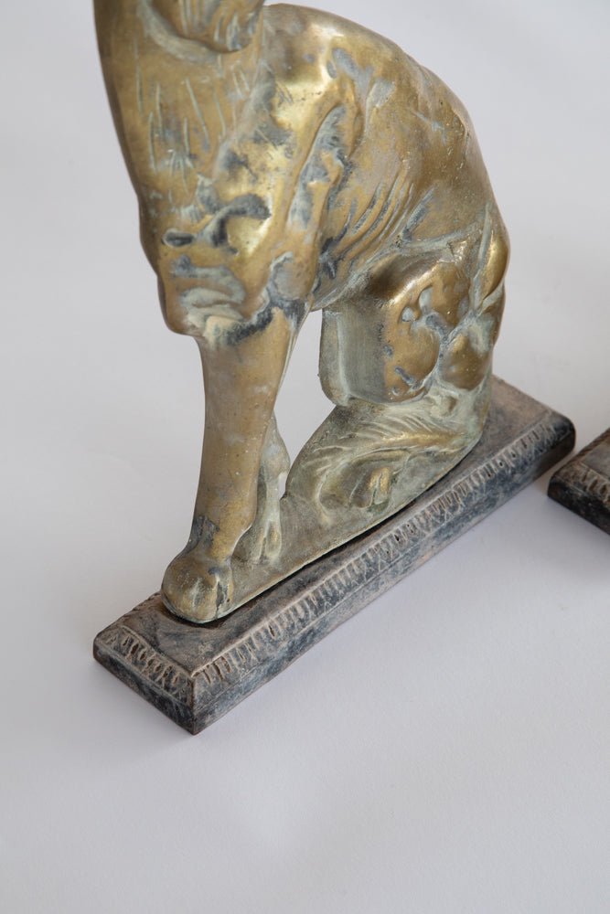 Pair Victorian Brass Hound Doorstops