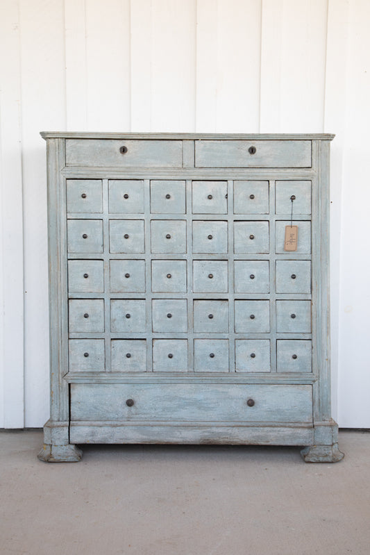 French Blue Painted Medicine Apothecary Medicine Cabinet or Chest