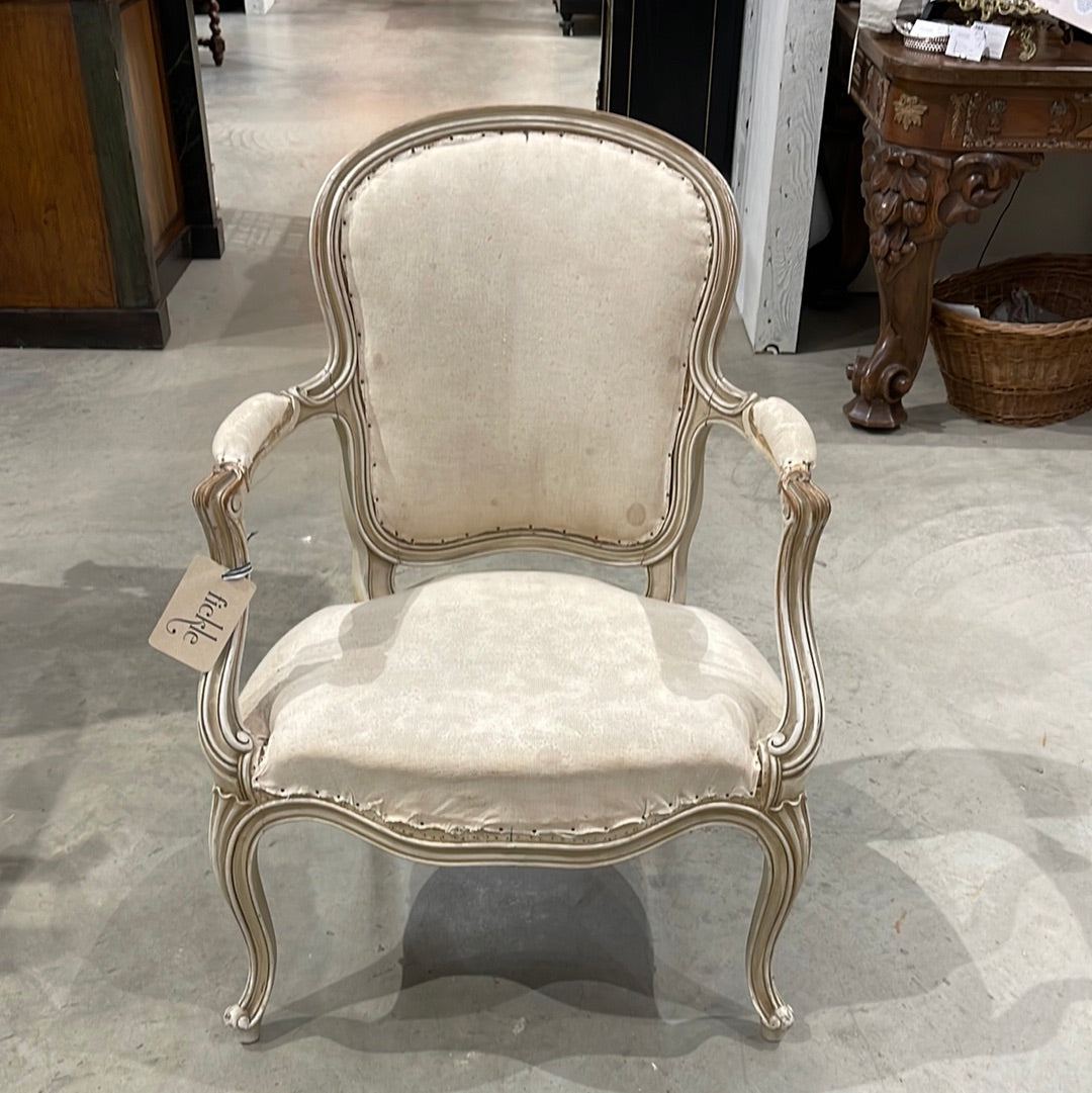 Distressed Louis XVI Oval Back Arm Chair - The White Barn Antiques