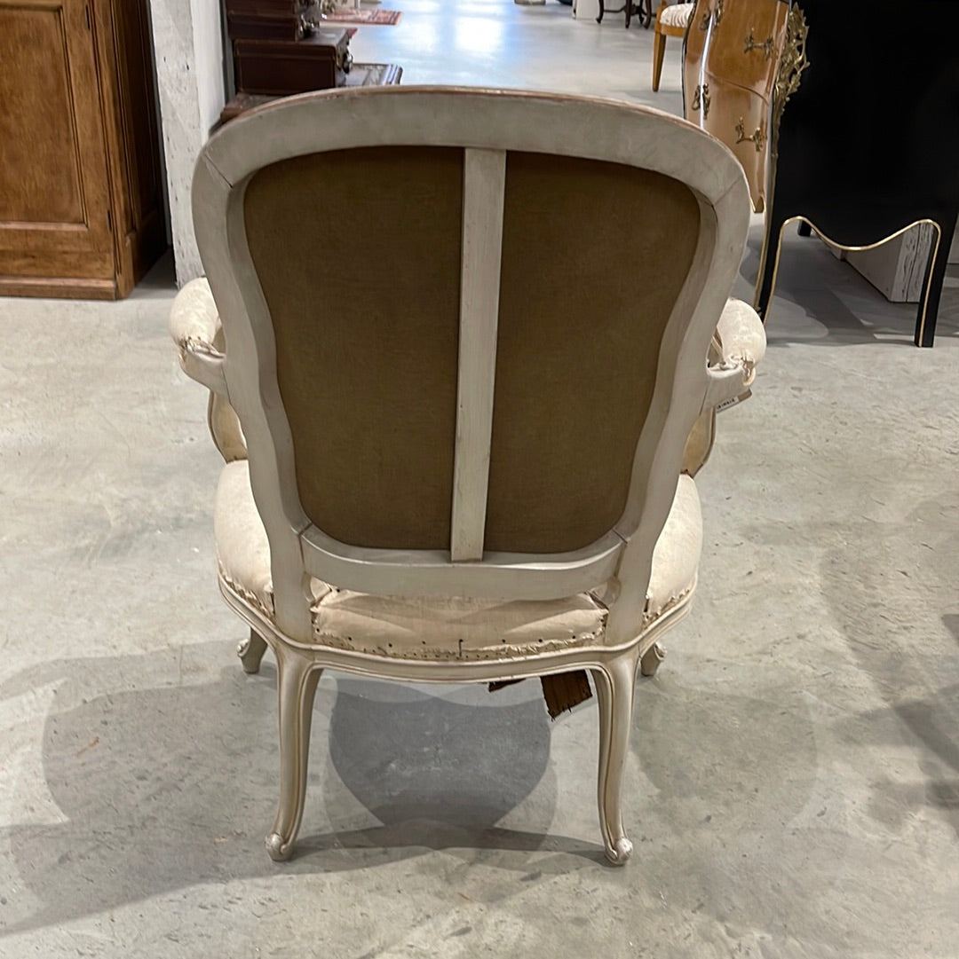 Distressed Louis XVI Oval Back Arm Chair - The White Barn Antiques