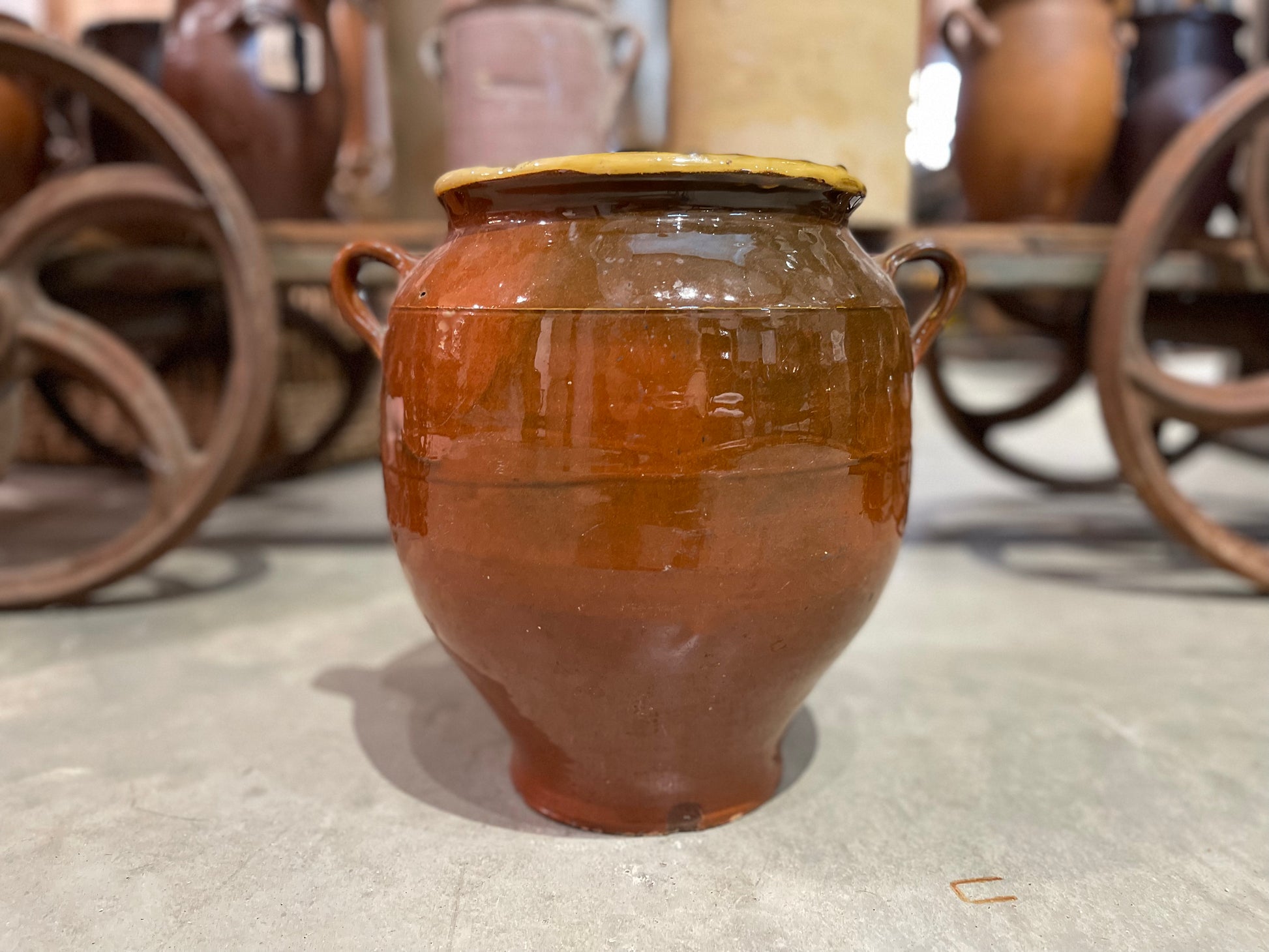 Glazed Confit Pot XL 2 Handles - Brown - The White Barn Antiques