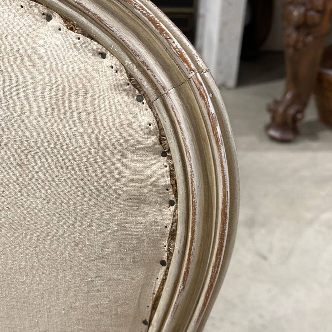 Distressed Louis XVI Oval Back Arm Chair - The White Barn Antiques