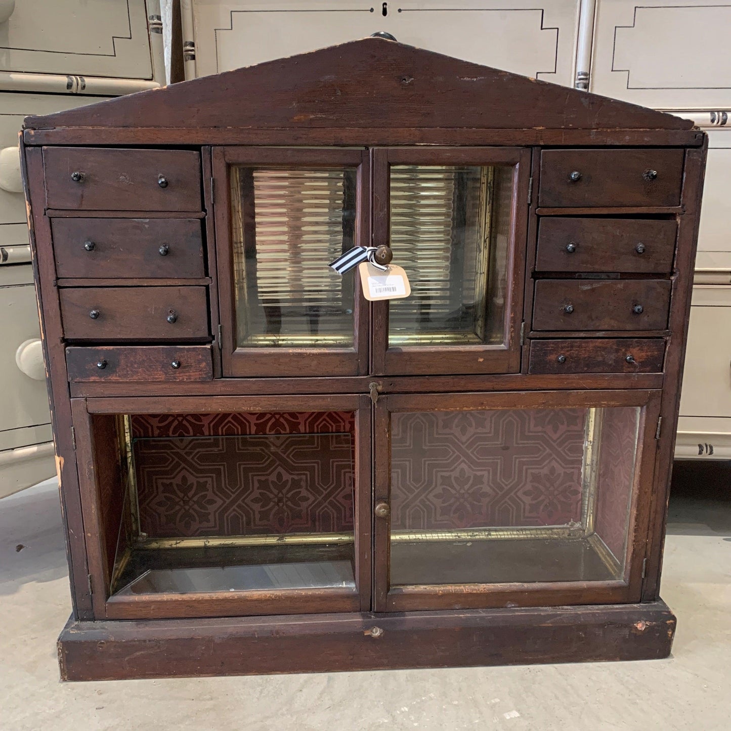 Glass Cabinet, Multi Draw, Small - The White Barn Antiques